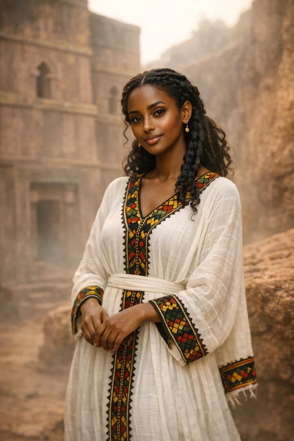 Ethiopian woman in habesha kemis, Lalibe